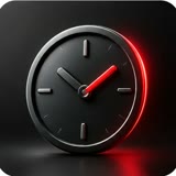Icon: Uhr mit rotem Zeiger auf schwarzem Grund – planbare Anfragen