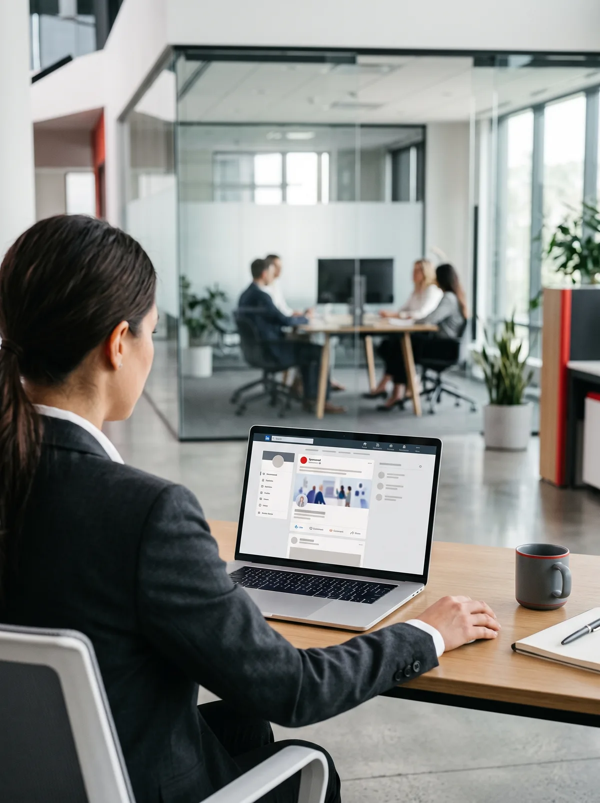 LinkedIn Ads: B2B-Anzeige im Business-Netzwerk auf dem Laptop