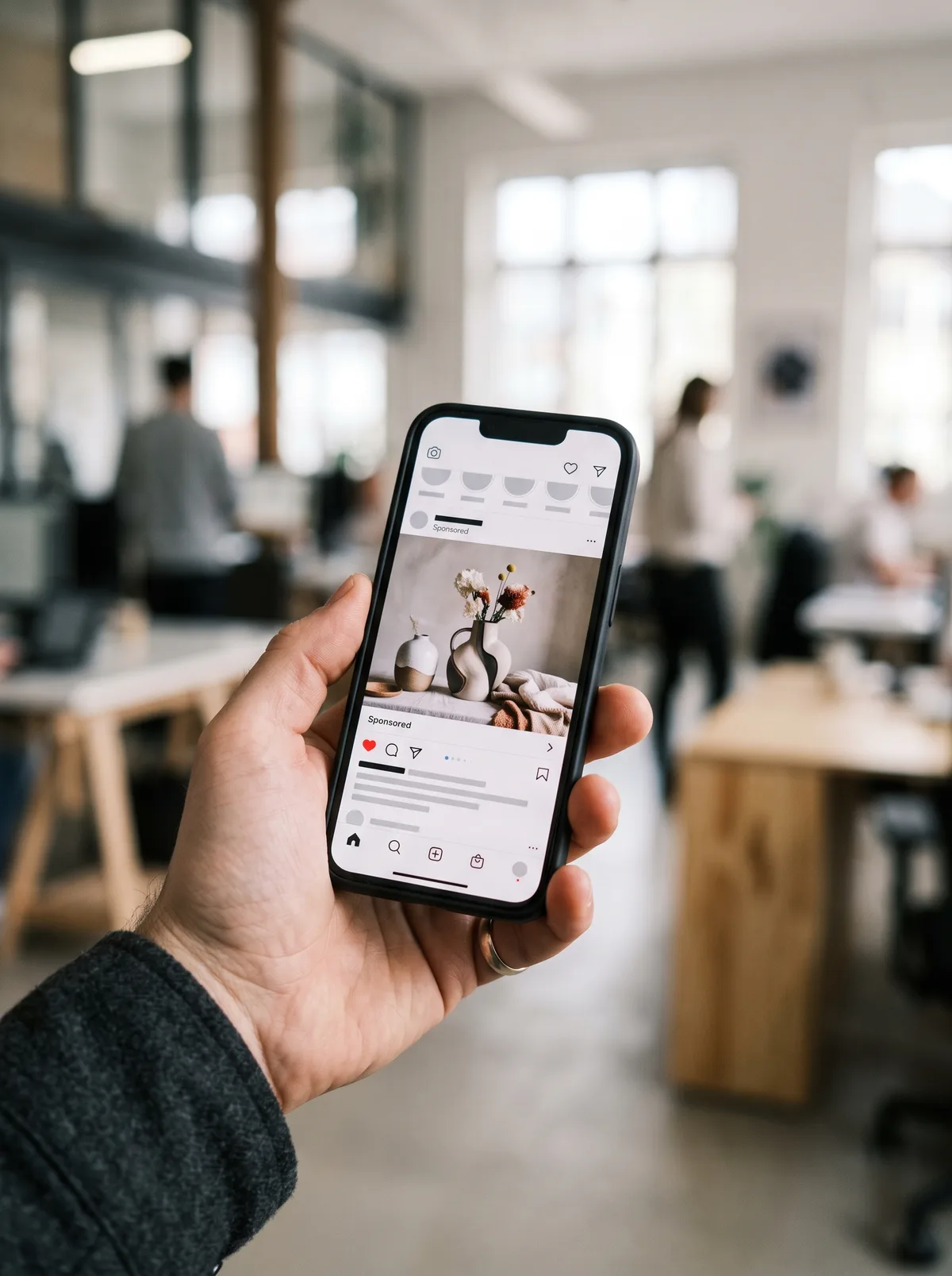 Meta Ads: gesponserter Beitrag im Social-Media-Feed auf dem Smartphone