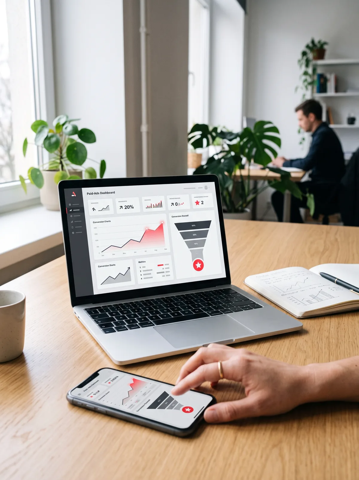 Performance Marketing: Kampagnen-Dashboards mit Conversion-Daten auf Laptop und Smartphone