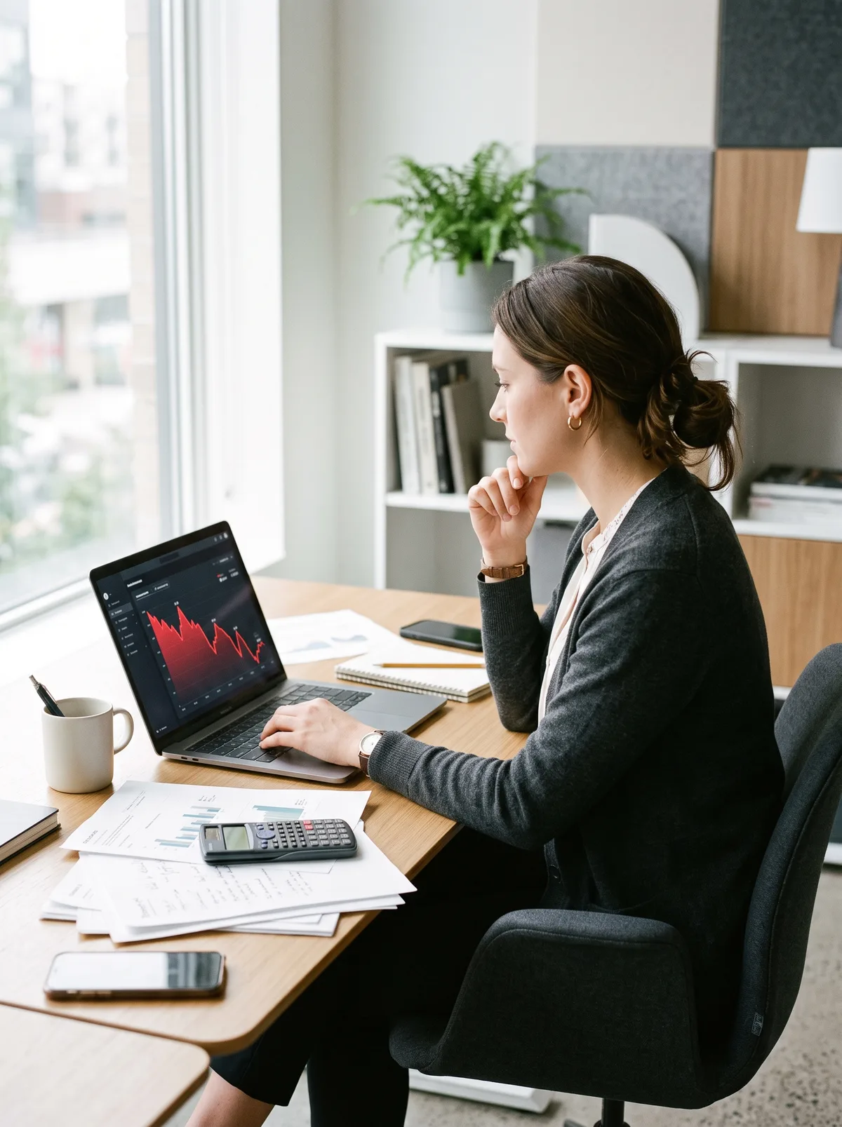 Unternehmer prüft die Entwicklung seines Werbebudgets am Laptop