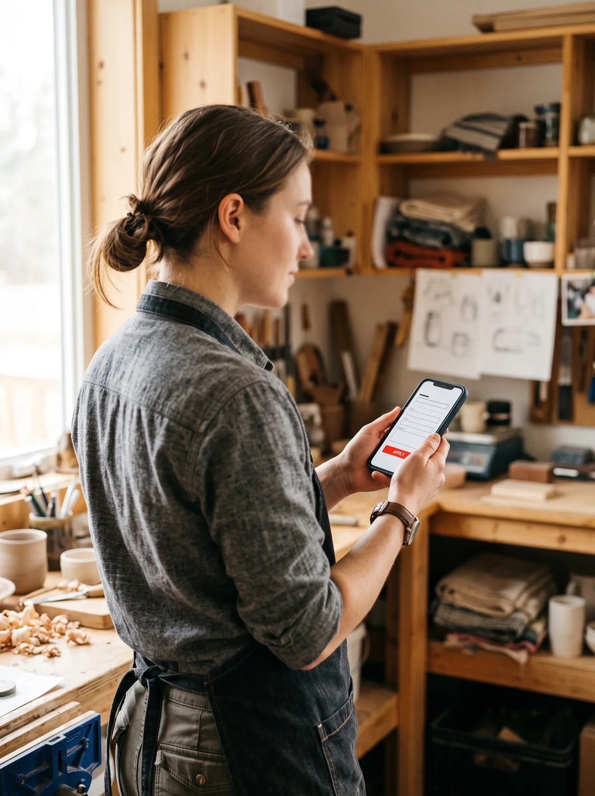 Social Recruiting: Handwerker sieht Kurzbewerbung auf dem Smartphone