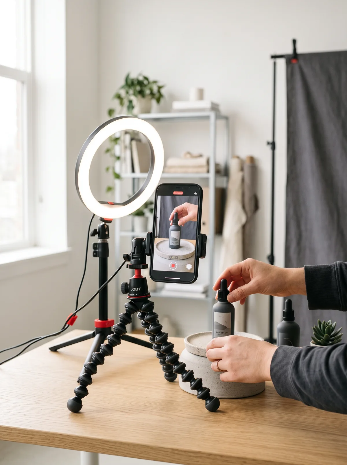 TikTok Ads: Produktion eines kurzen vertikalen Videos mit Smartphone und Ringlicht