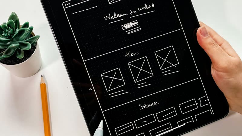Landingpages: Wireframe-Skizze auf dem Tablet