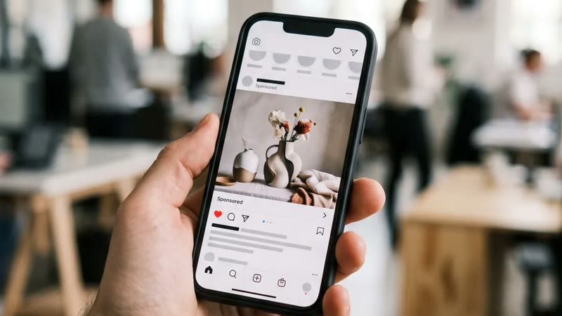 Facebook & Instagram Ads: gesponserter Beitrag auf dem Smartphone